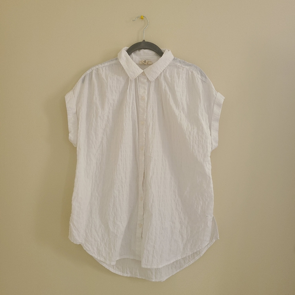 White Short Sleeve Cotton Blouse - Size PM
